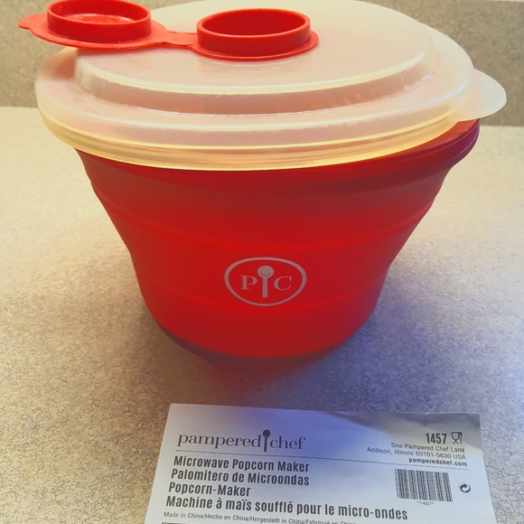 Pampered Chef Popcorn Popper #1457 Red Silicone 5"H x 7"W - Picture 4 of 8